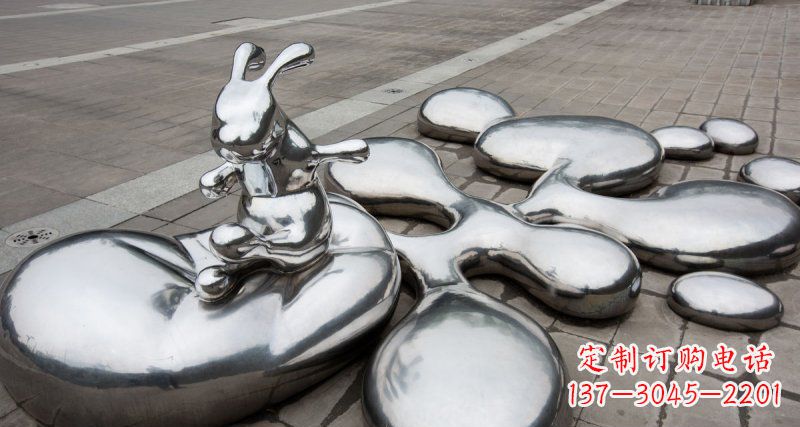 桂林不锈钢抽象兔子和水滴广场雕塑