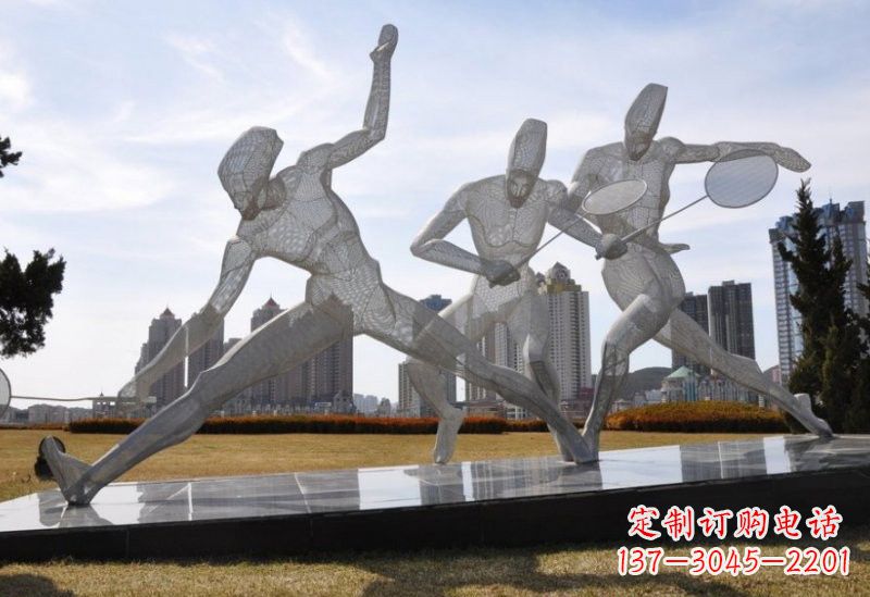 桂林不锈钢抽象羽毛球人物雕塑
