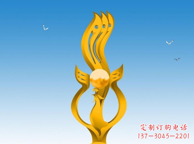 桂林不锈钢凤凰雕塑灿烂外形,精美艺术