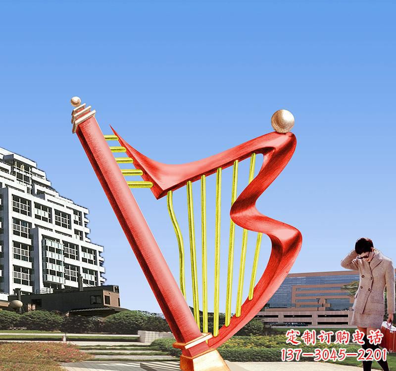 桂林不锈钢竖琴雕塑把旋律汇聚成艺术精品