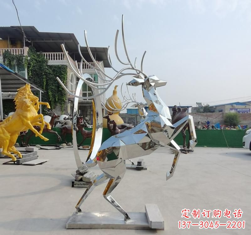 桂林精美不锈钢镜面动物鹿雕塑