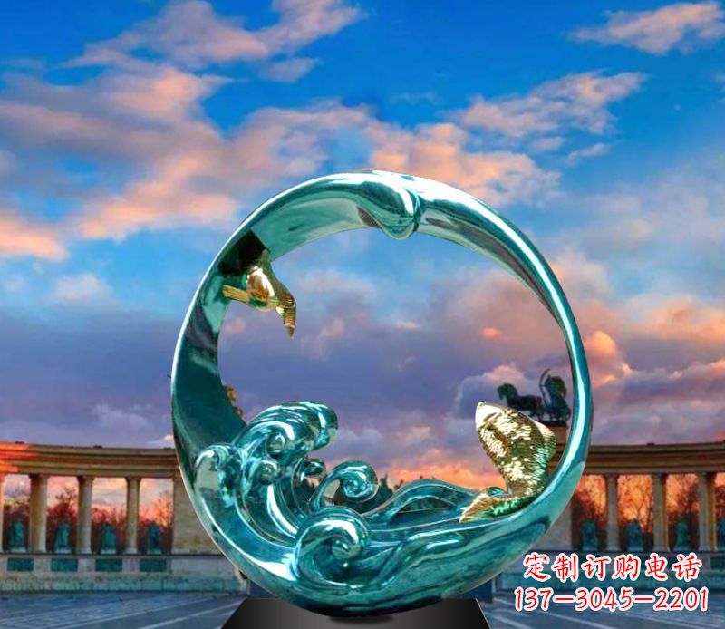 桂林城市之环不锈钢彩银雕塑