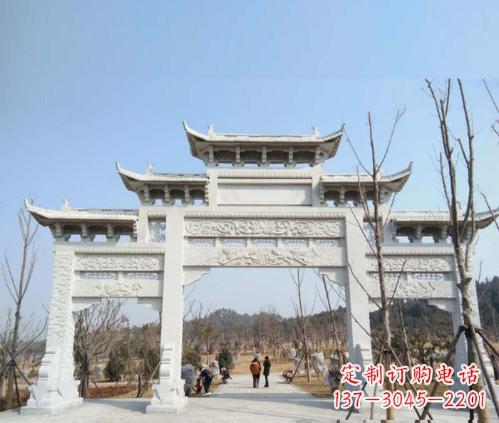 桂林村口三门石雕牌楼 (6)