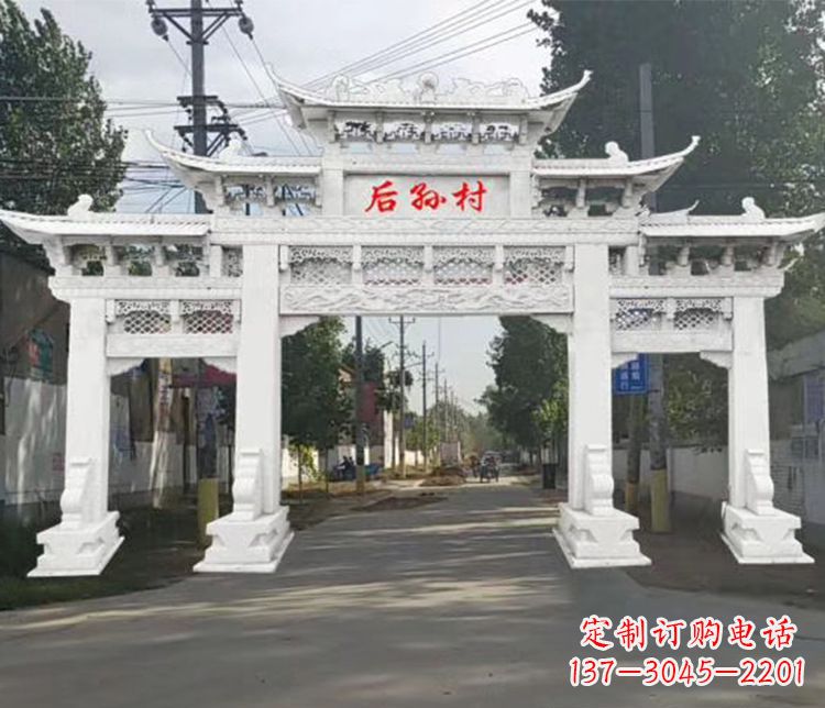 桂林村庄三门五楼牌坊石雕 (2)