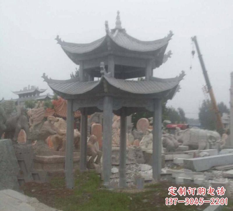 桂林大理石六角凉亭石雕,精美绝伦
