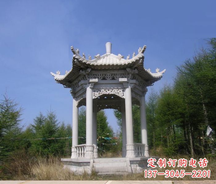 桂林精美大理石六角石凉亭雕塑
