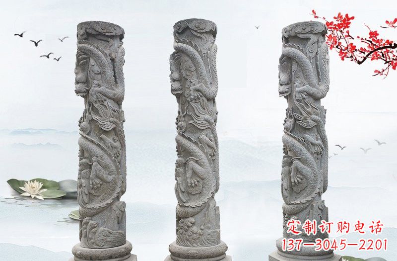 桂林精美大理石龙柱雕塑