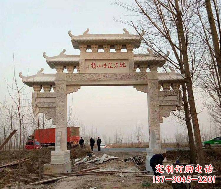 桂林单门大理石牌坊石雕_2