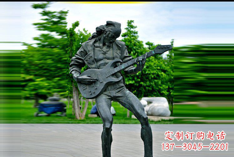 桂林弹吉他的人物公园景观铜雕摆件