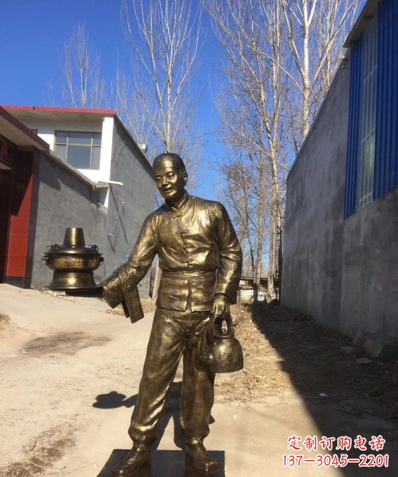 桂林店小二铜雕火锅人物定制