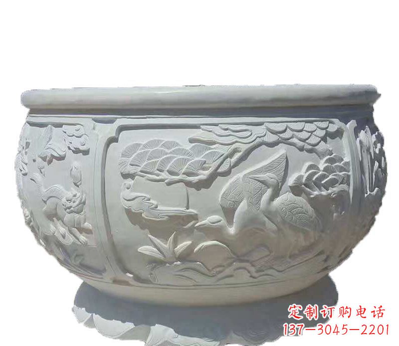 桂林仿古鱼缸石雕花盆摆件