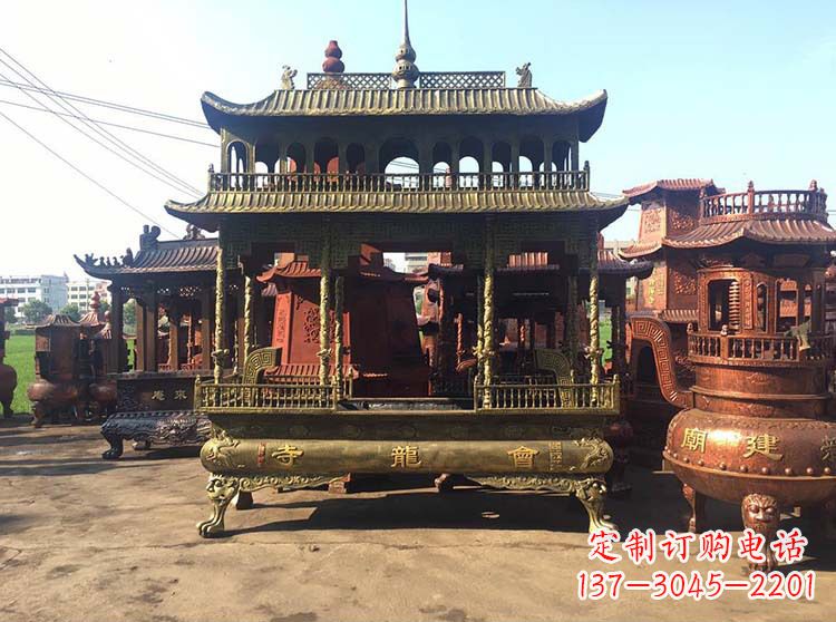 桂林高浮雕螭龙纹铜香炉