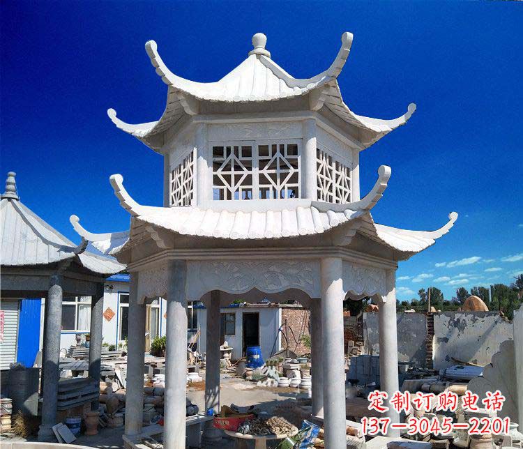 桂林公园大理石六角石雕双层凉亭