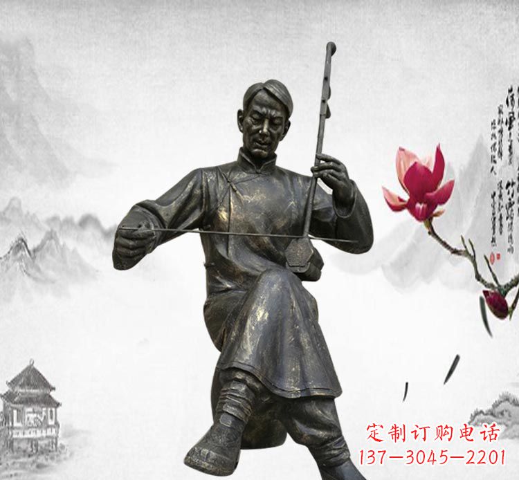 桂林公园拉二胡的男人铜雕