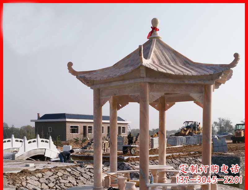 桂林红六角石凉亭雕塑