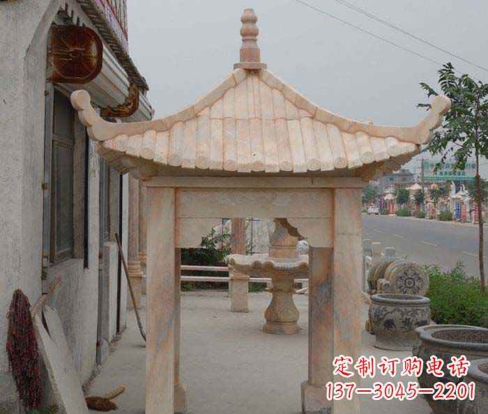 桂林精美红六角石凉亭雕塑