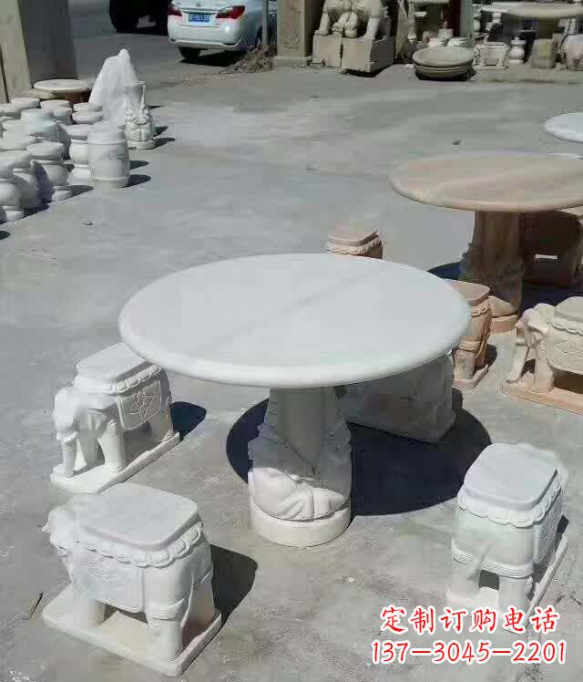 桂林百变汉白玉圆形石桌凳,让家居更具格调