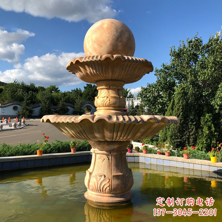 桂林经典黄锈石喷泉装饰雕塑