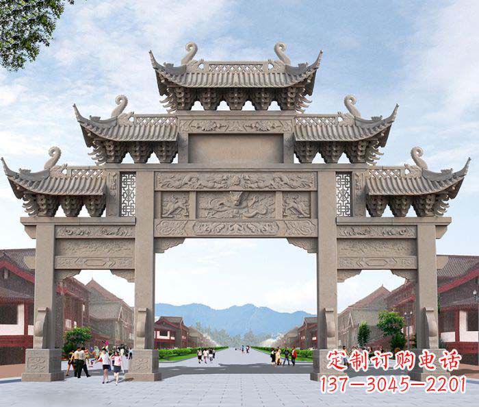 桂林景区三门石雕牌楼 (3)