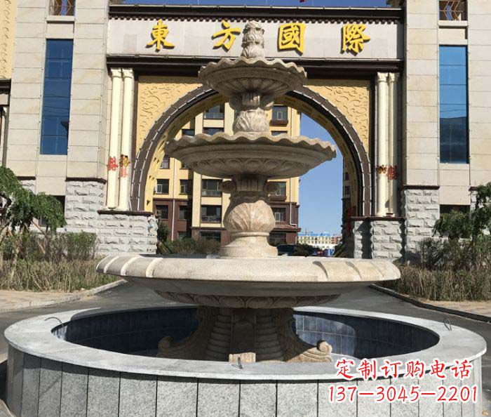 桂林三层欧式喷泉石雕,为小区增添质感