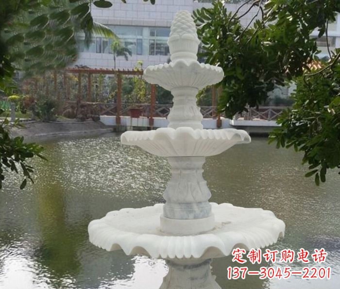 桂林精致美观的三层喷泉汉白玉公园石雕