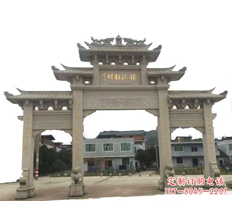 桂林三门牌坊仿古石雕,雕刻精美传承传统