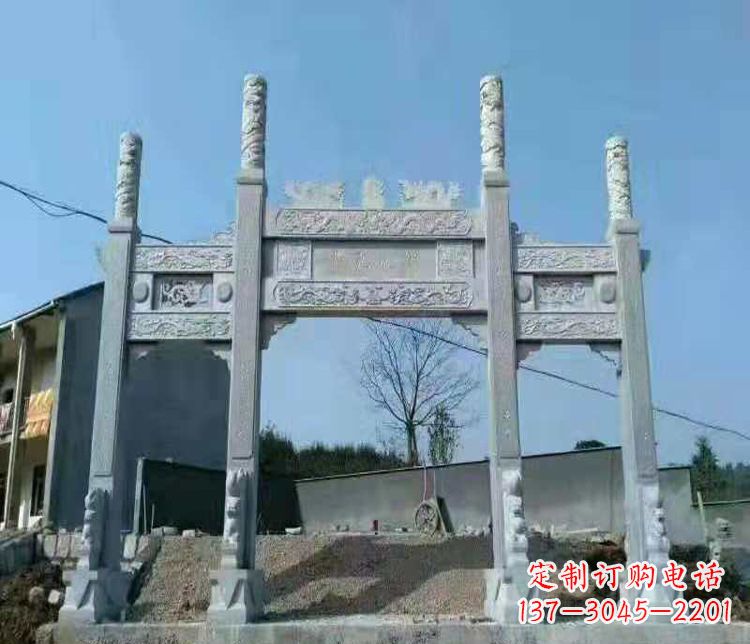 桂林三门仿古牌坊石雕,精致雕刻典雅之美