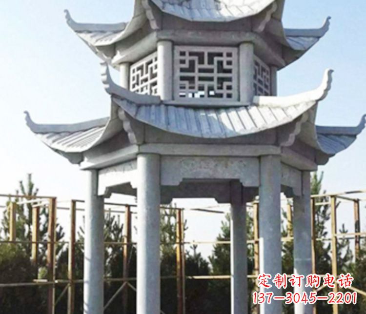 桂林双层仿古石凉亭石雕_2