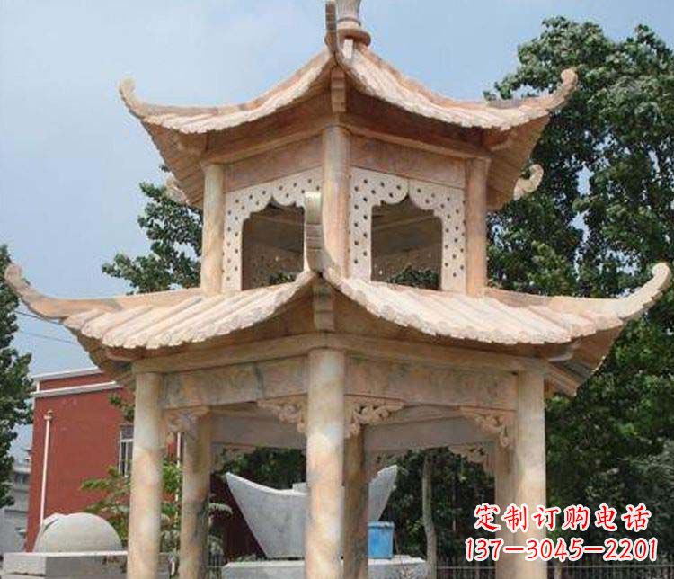 桂林双层晚霞红凉亭石雕
