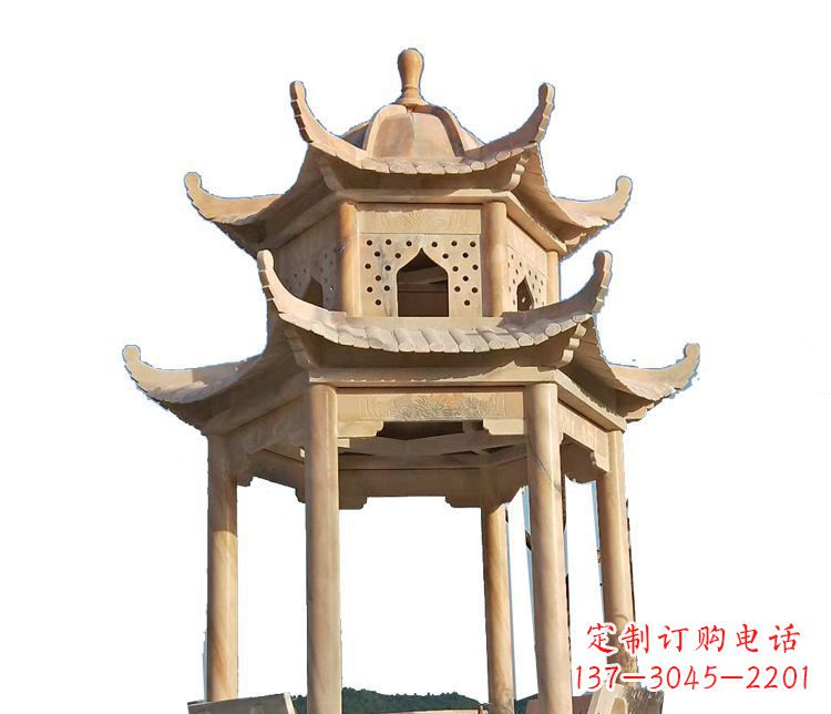 桂林双层晚霞红凉亭石雕 (2)