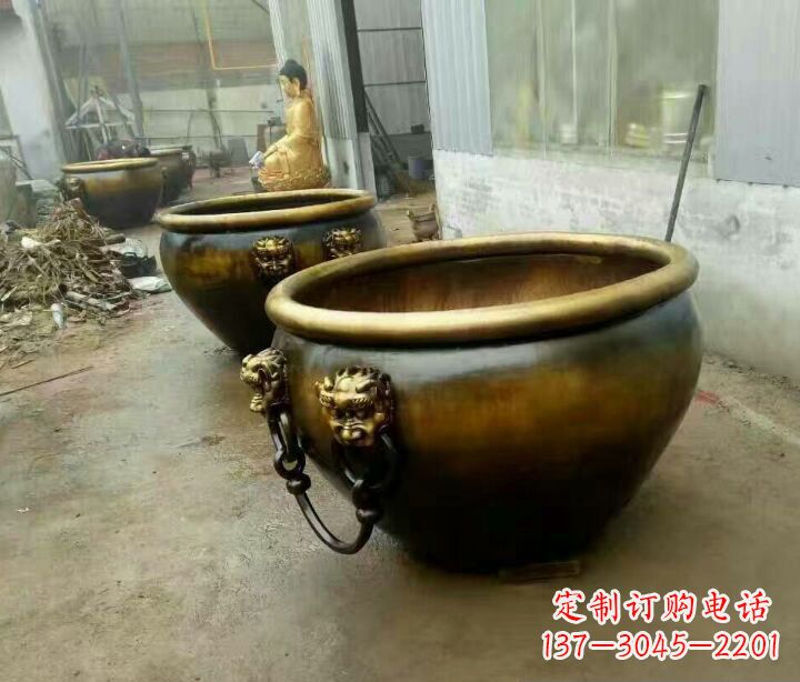 桂林铜雕圆形荷花水缸雕塑 (2)