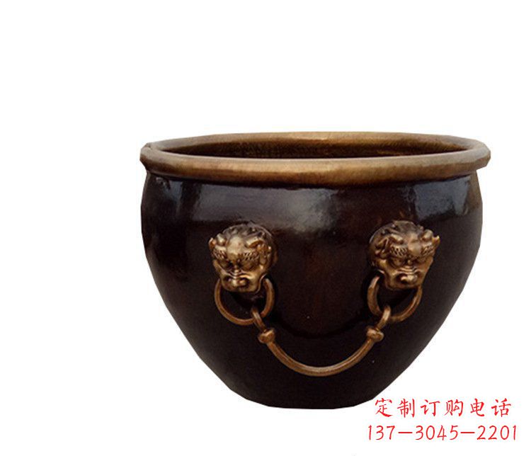 桂林铜雕圆形荷花水缸雕塑 (4)