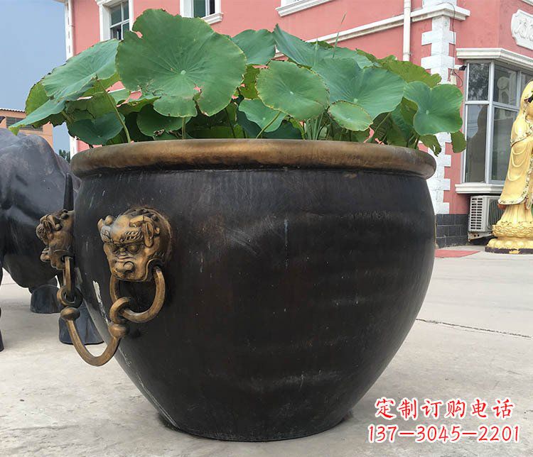 桂林铜雕圆形荷花水缸雕塑 (3)