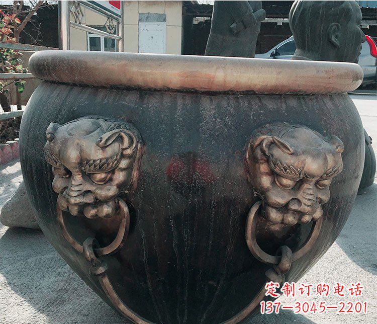 桂林铜雕圆形荷花水缸雕塑 (6)