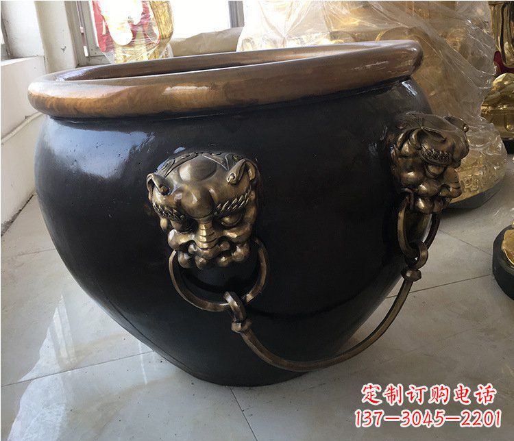 桂林铜雕圆形荷花水缸雕塑 (5)