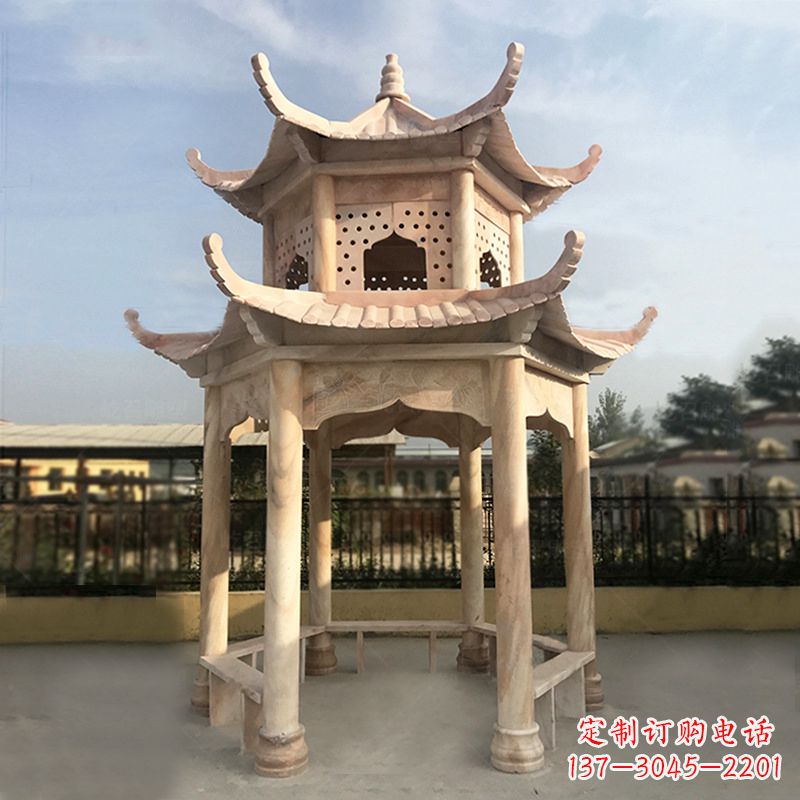 桂林晚霞红大理石凉亭雕塑