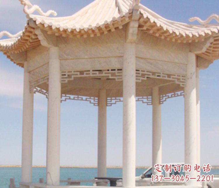 桂林晚霞红单层凉亭石雕