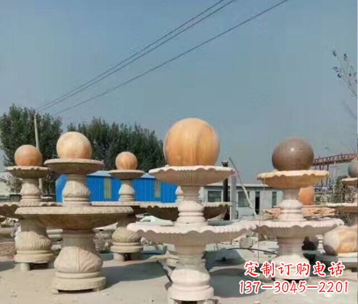 桂林晚霞红多层风水球喷泉石雕