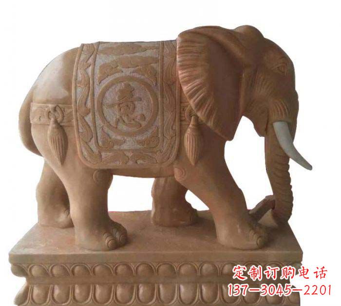 桂林晚霞红吉祥如意大象石雕 (2)