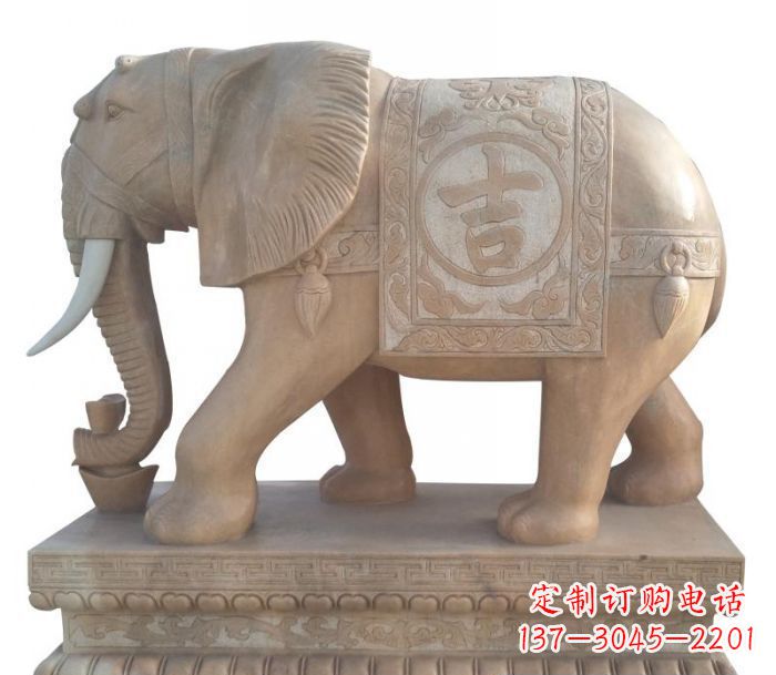 桂林晚霞红吉祥如意大象石雕 (4)