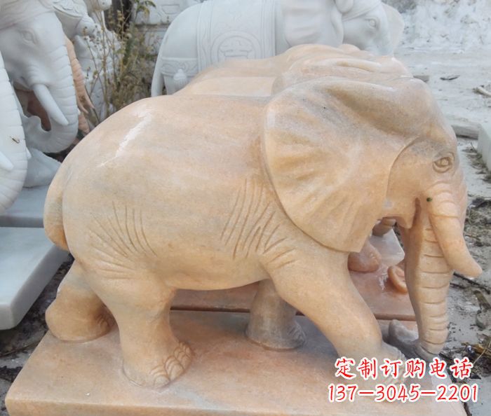 桂林晚霞红吉祥如意大象石雕 (3)