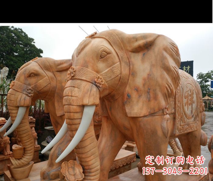 桂林晚霞红吉祥如意门口镇宅招财大象石雕 (3)
