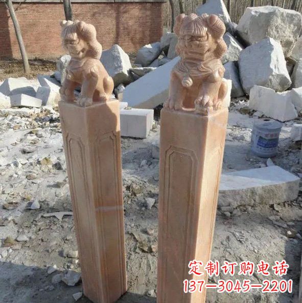 桂林晚霞红狮子拴马桩