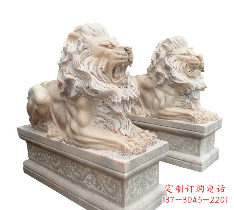 桂林晚霞红石材欧式狮子