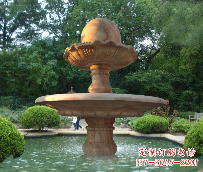 桂林晚霞红双层风水球喷泉公园石雕