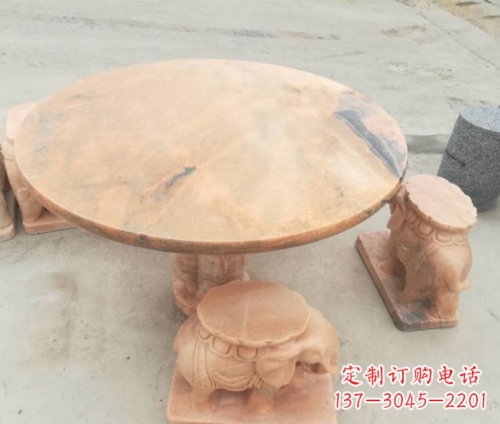 桂林晚霞红小象桌凳别墅石雕 (4)
