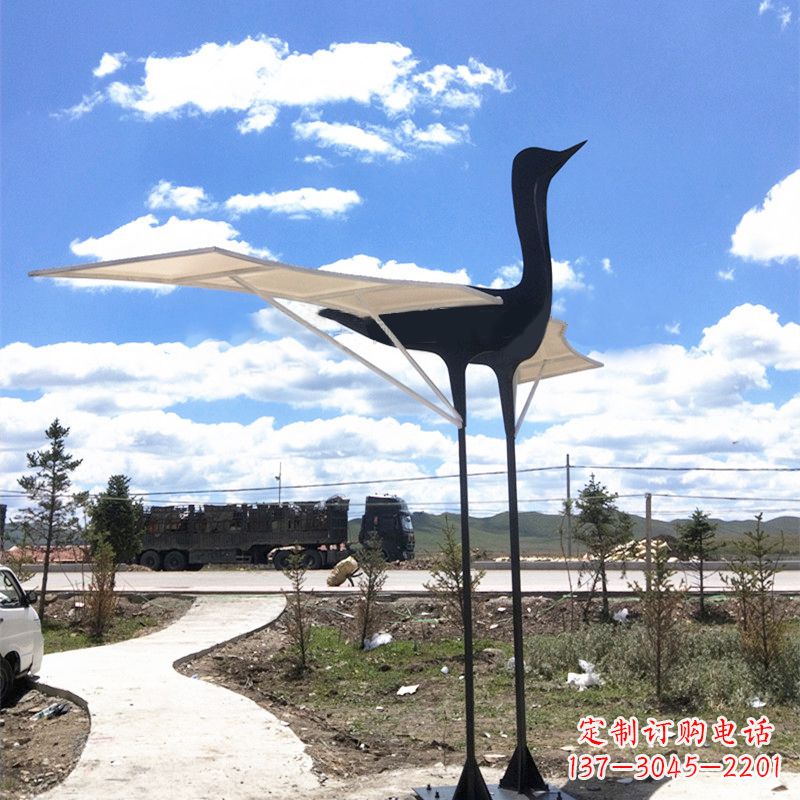 桂林仙鹤不锈钢遮阳亭景观雕塑