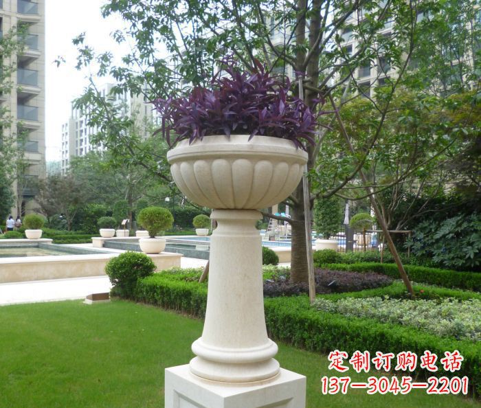 桂林小区景观汉白玉花盆石雕 (2)