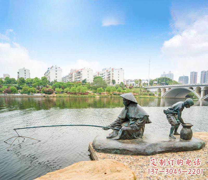 桂林渔翁钓鱼公园景观铜雕