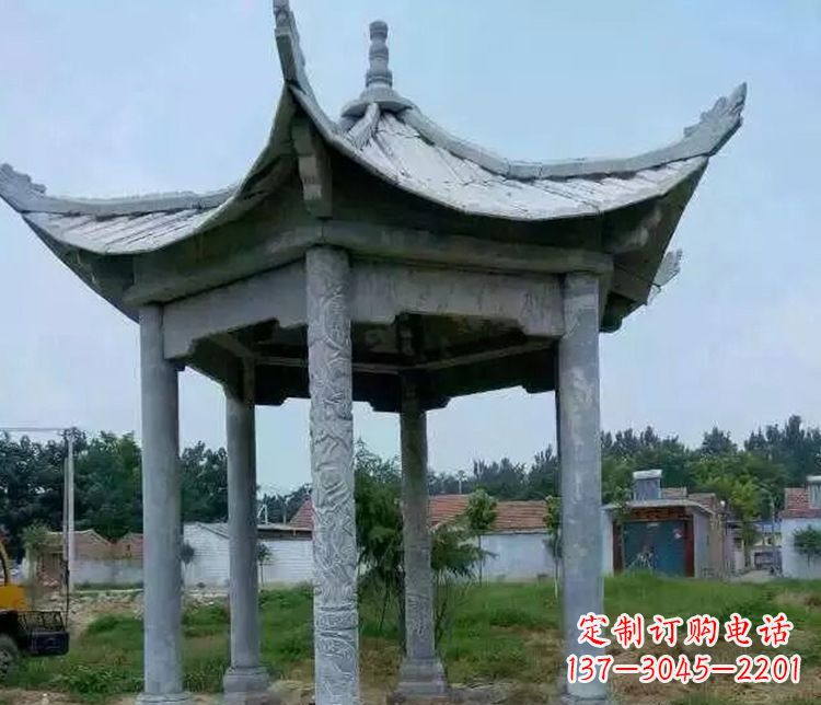 桂林园林仿古六角凉亭景观石雕
